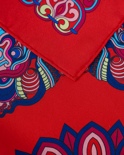 Dragon Of Grace Silk Scarf / Red /110x110cm / 44x44in