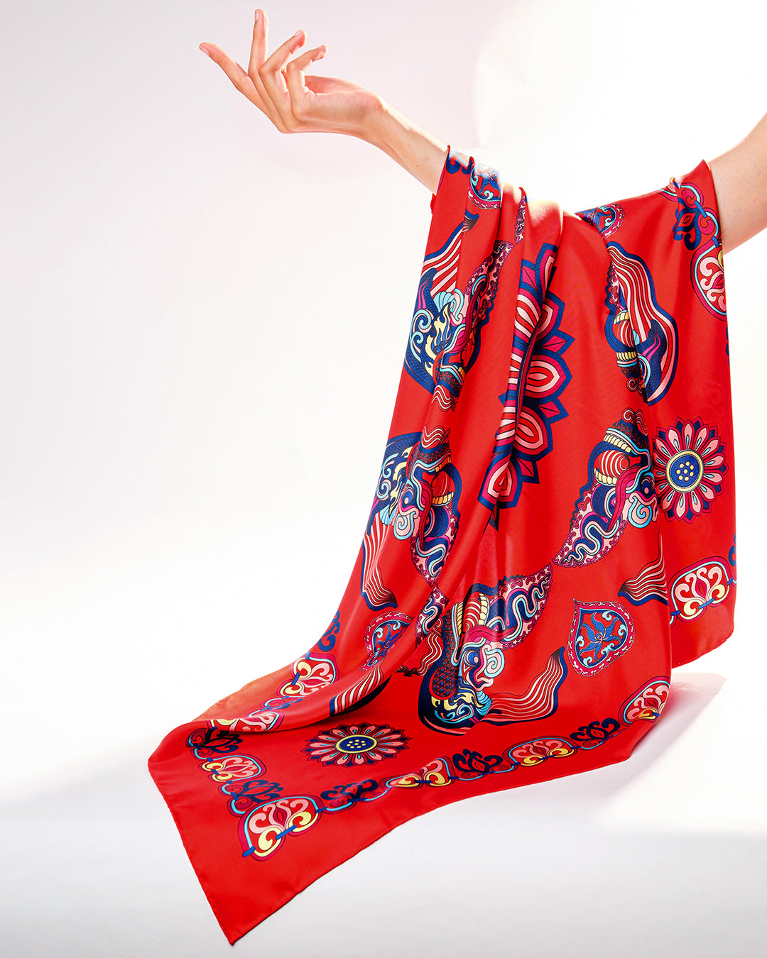 Dragon Of Grace Silk Square Scarf / Red