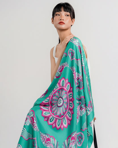 Dragon Of Grace Silk Square Scarf / Turquoise