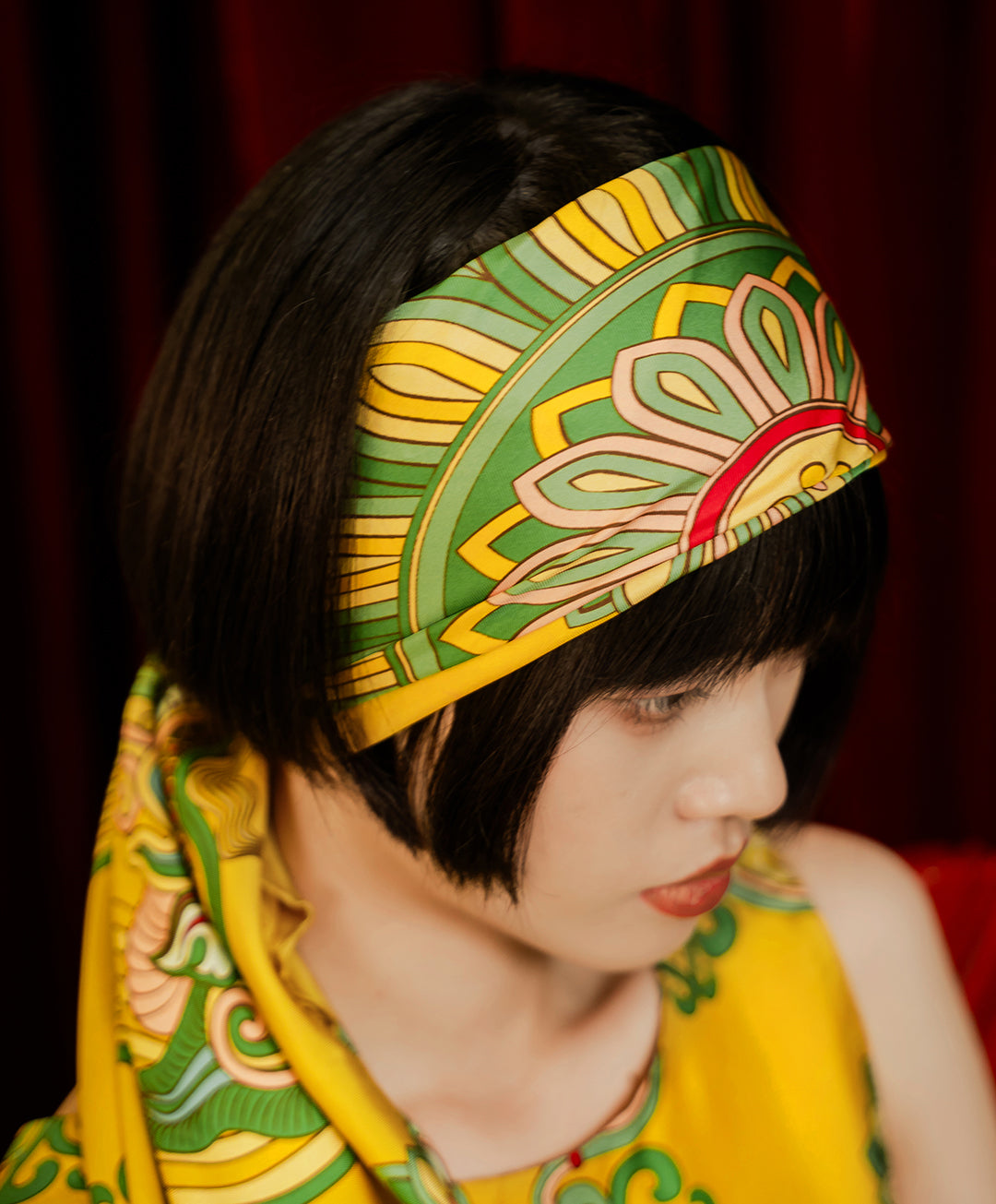 Dragon Of Grace Silk Scarf / Yellow / 110x110cm / 44x44in
