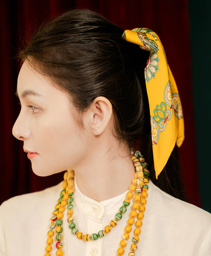 Dragon Of Grace Silk Scarf / Yellow / 55x55cm / 22x22in