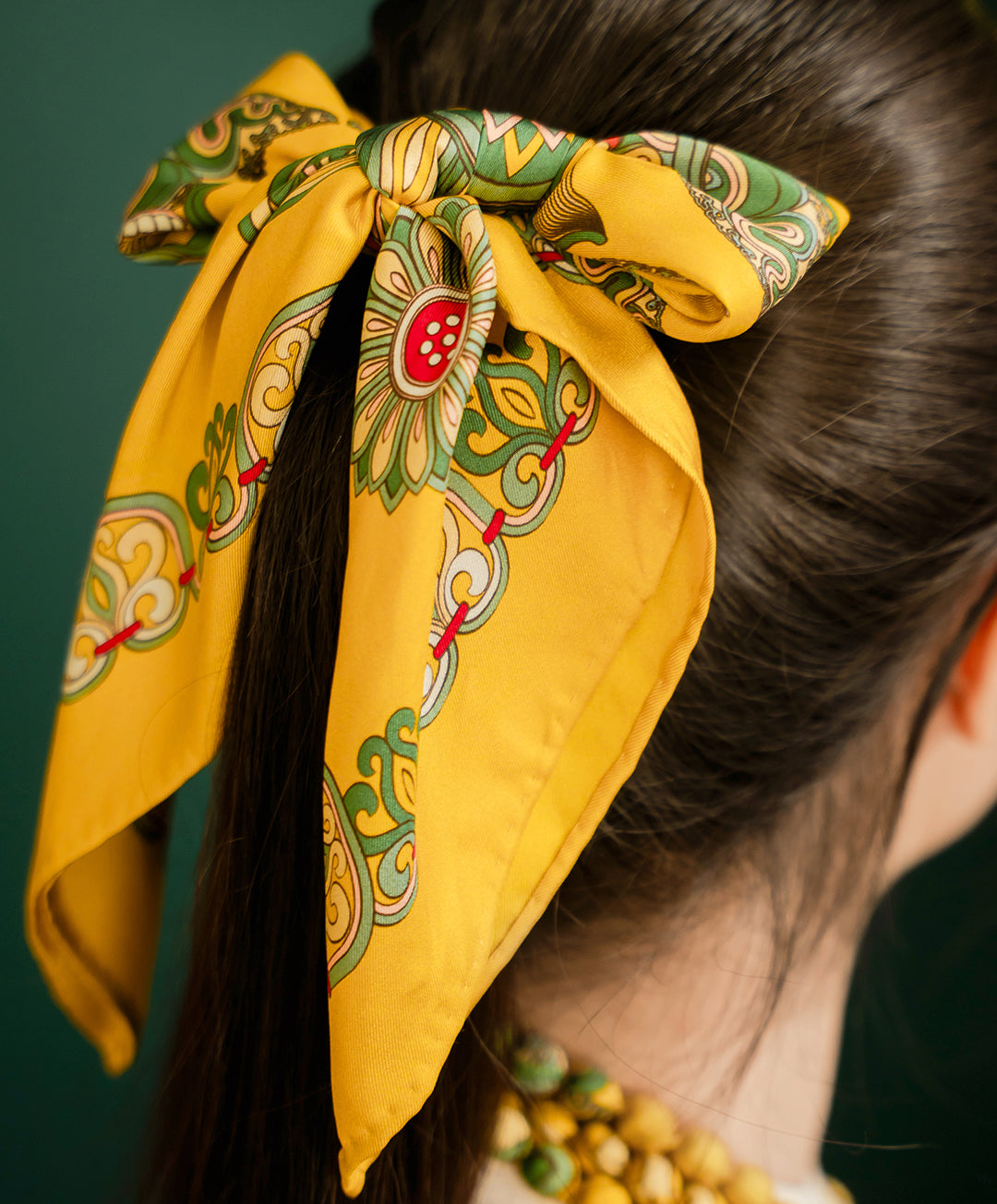 Dragon Of Grace Silk Scarf / Yellow / 55x55cm / 22x22in