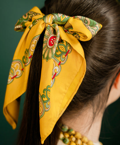 Dragon Of Grace Silk Scarf / Yellow / 55x55cm / 22x22in