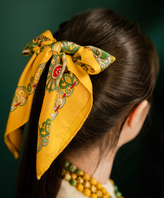 Dragon Of Grace Silk Scarf / Yellow / 55x55cm / 22x22in