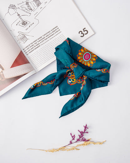 Dragon Of Grace Silk Square Scarf / Dark Green