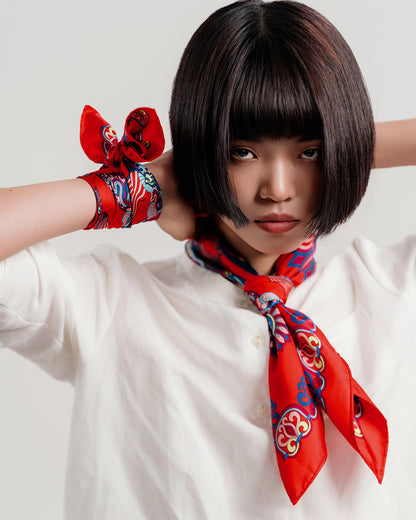Dragon Of Grace Silk Scarf / Red / 55x55cm / 22x22in