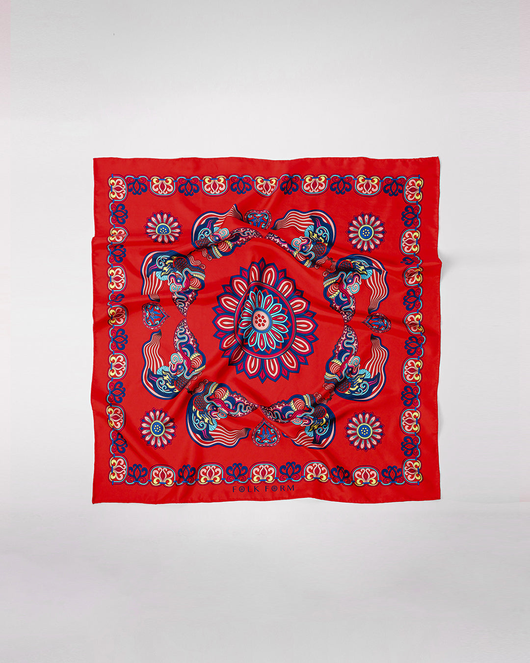 Dragon Of Grace Silk Scarf / Red / 55x55cm / 22x22in