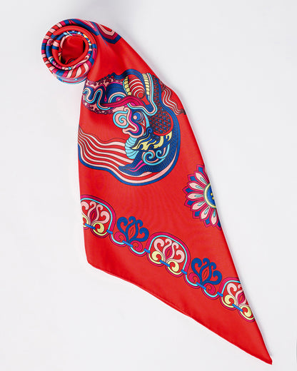 Dragon Of Grace Silk Scarf / Red / 55x55cm / 22x22in