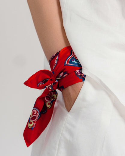 Dragon Of Grace Silk Scarf / Red / 55x55cm / 22x22in