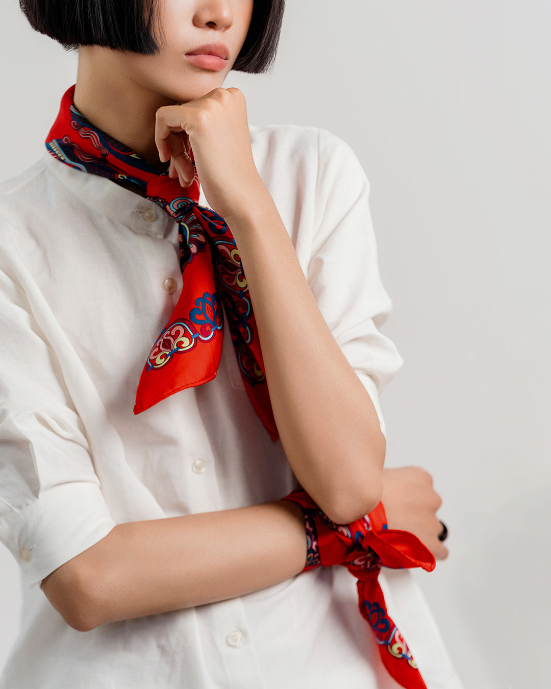 Dragon Of Grace Silk Scarf / Red / 55x55cm / 22x22in