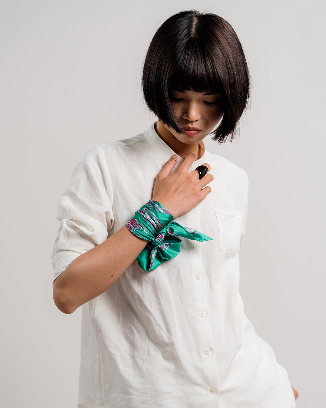 Dragon Of Grace Silk Square Scarf / Turquoise