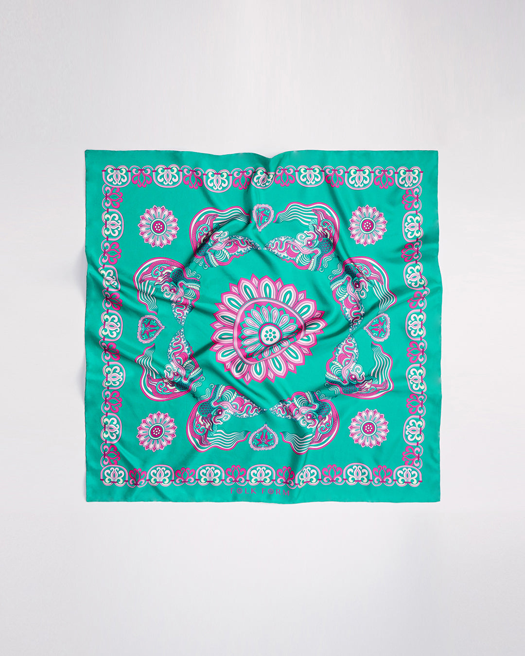Dragon Of Grace Silk Square Scarf / Turquoise