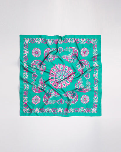 Dragon Of Grace Silk Square Scarf / Turquoise