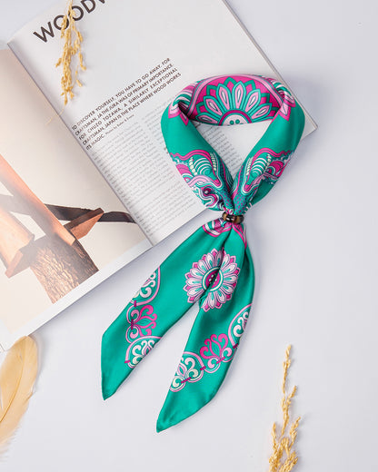 Dragon Of Grace Silk Square Scarf / Turquoise
