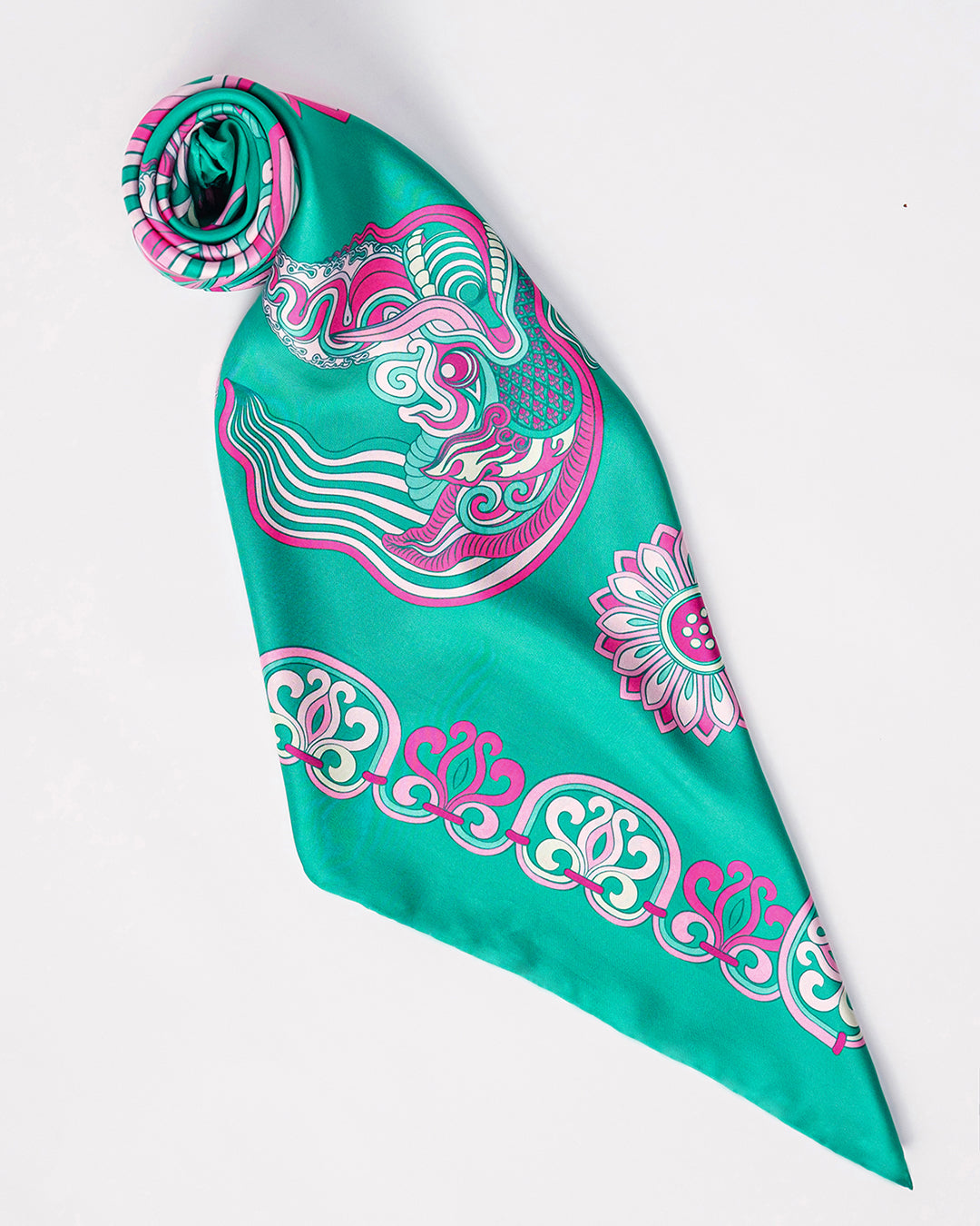 Dragon Of Grace Silk Square Scarf / Turquoise