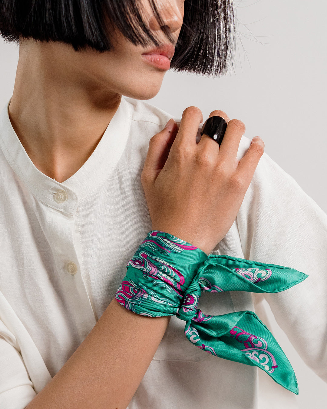 Dragon Of Grace Silk Square Scarf / Turquoise