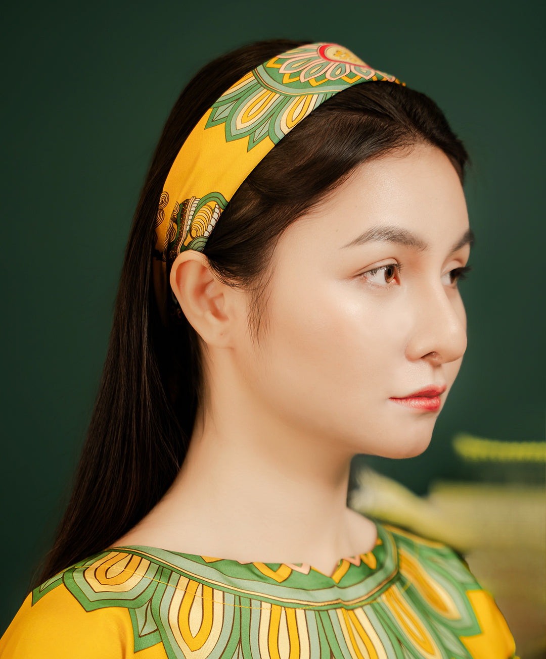 Dragon Of Grace Silk Scarf / Yellow / 55x55cm / 22x22in