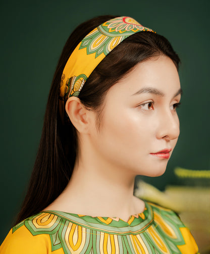 Dragon Of Grace Silk Scarf / Yellow / 55x55cm / 22x22in