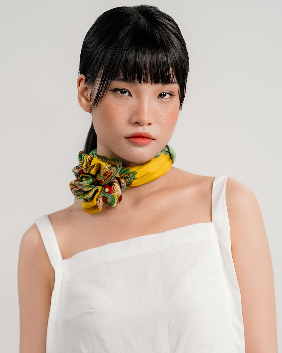 Dragon Of Grace Silk Scarf / Yellow / 55x55cm / 22x22in
