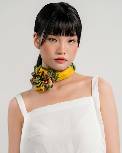 Dragon Of Grace Silk Scarf / Yellow / 55x55cm / 22x22in