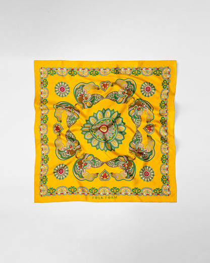 Dragon Of Grace Silk Scarf / Yellow / 55x55cm / 22x22in