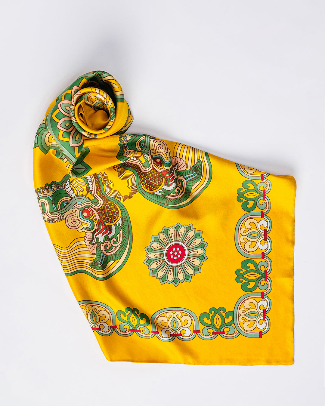Dragon Of Grace Silk Scarf / Yellow / 90x90cm / 36x36in