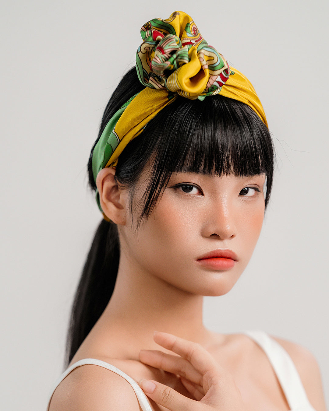 Dragon Of Grace Silk Scarf / Yellow / 55x55cm / 22x22in