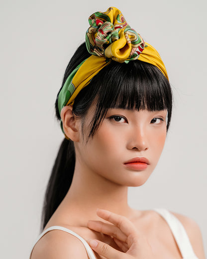 Dragon Of Grace Silk Scarf / Yellow / 55x55cm / 22x22in