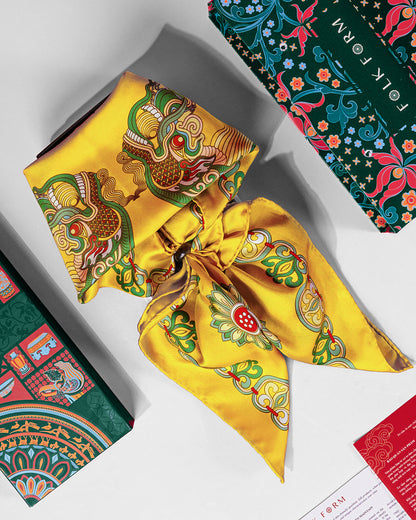 Dragon Of Grace Silk Scarf / Yellow / 90x90cm / 36x36in