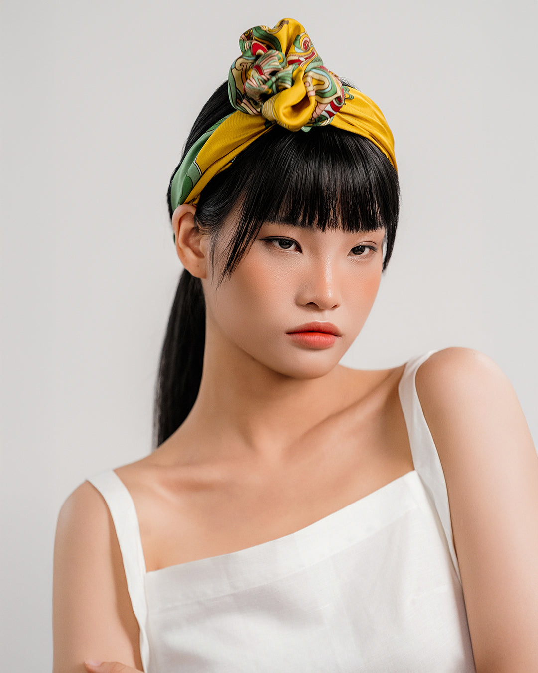 Dragon Of Grace Silk Scarf / Yellow / 55x55cm / 22x22in