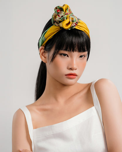 Dragon Of Grace Silk Scarf / Yellow / 55x55cm / 22x22in