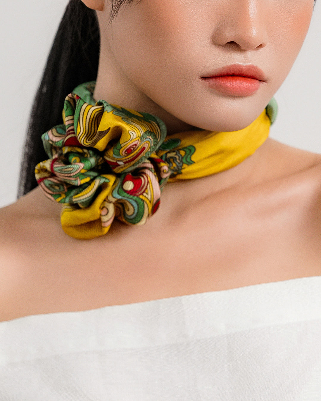 Dragon Of Grace Silk Scarf / Yellow / 55x55cm / 22x22in