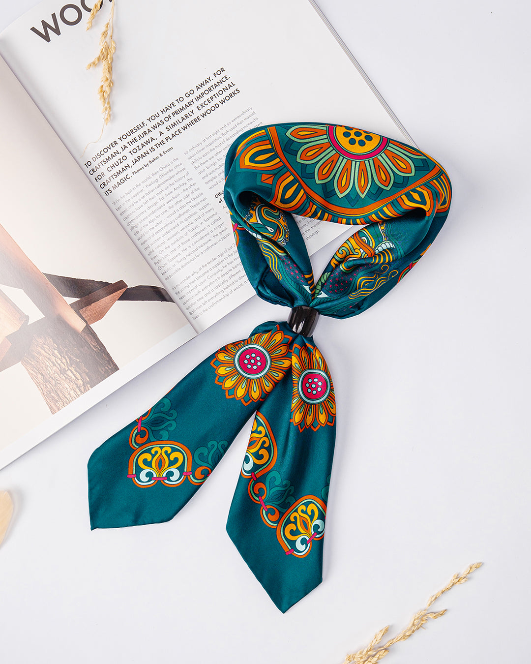 Dragon Of Grace Silk Square Scarf / Dark Green