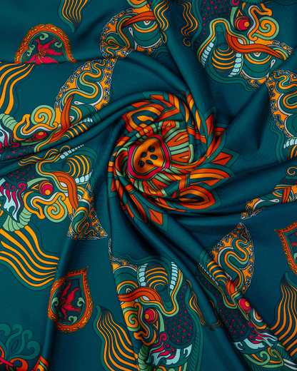 Dragon Of Grace Silk Square Scarf / Dark Green