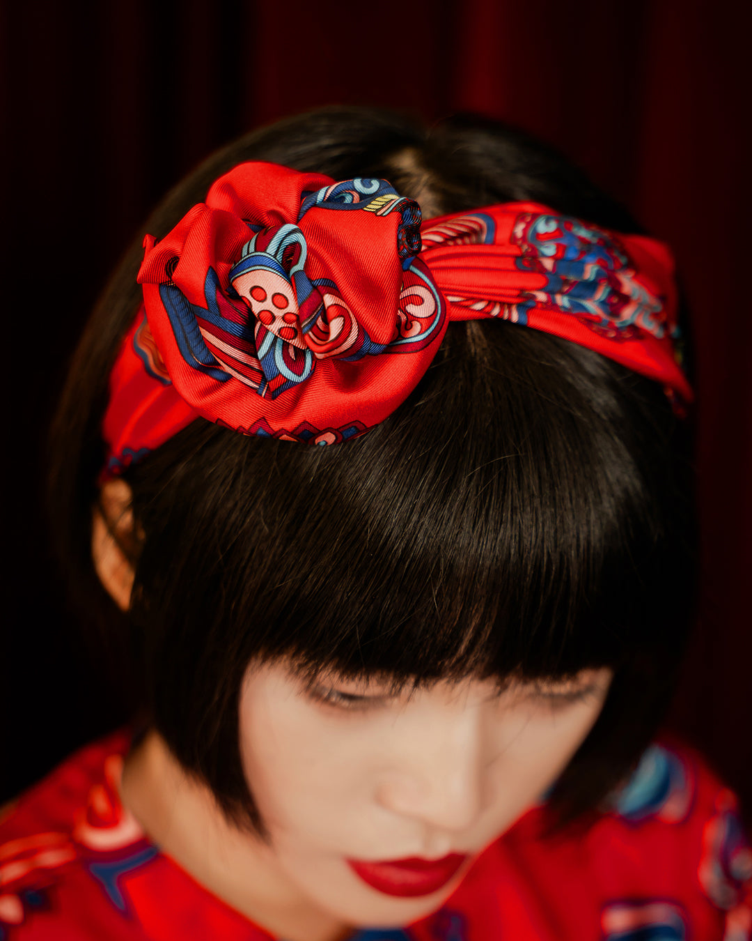 Dragon Of Grace Silk Square Scarf / Red
