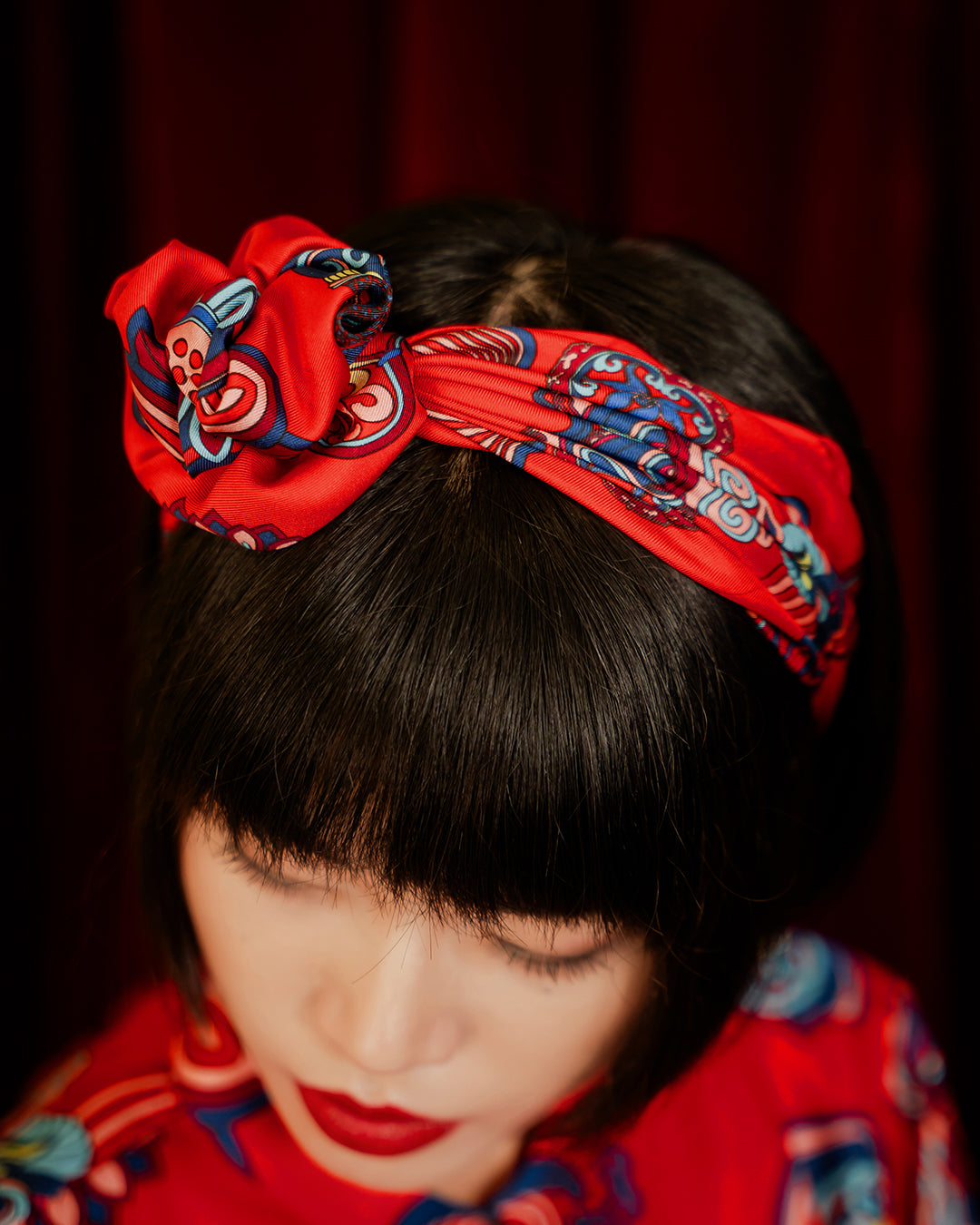 Dragon Of Grace Silk Square Scarf / Red