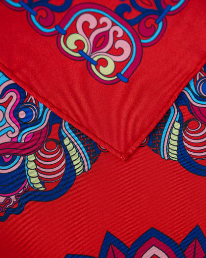 Dragon Of Grace Silk Scarf / Red / 65x65cm / 26x26in