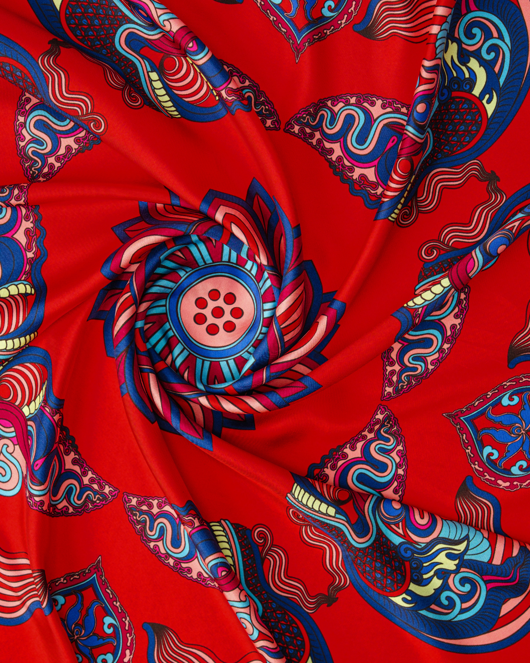 Dragon Of Grace Silk Square Scarf / Red