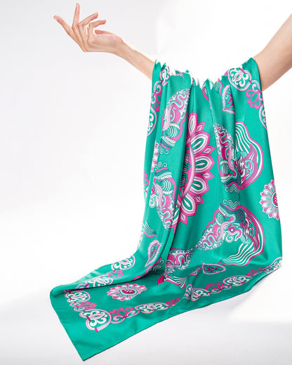Dragon Of Grace Silk Square Scarf / Turquoise