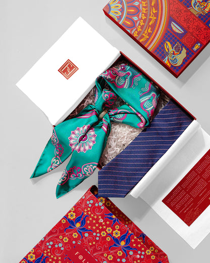 Dragon Of Grace Silk Square Scarf / Turquoise
