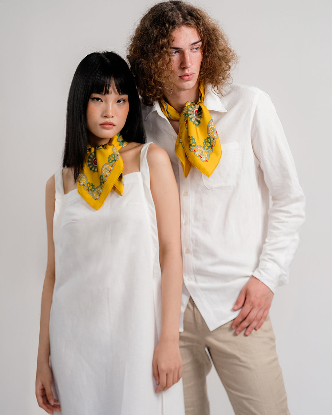 Dragon Of Grace Silk Scarf / Yellow / 65x65cm / 26x26in