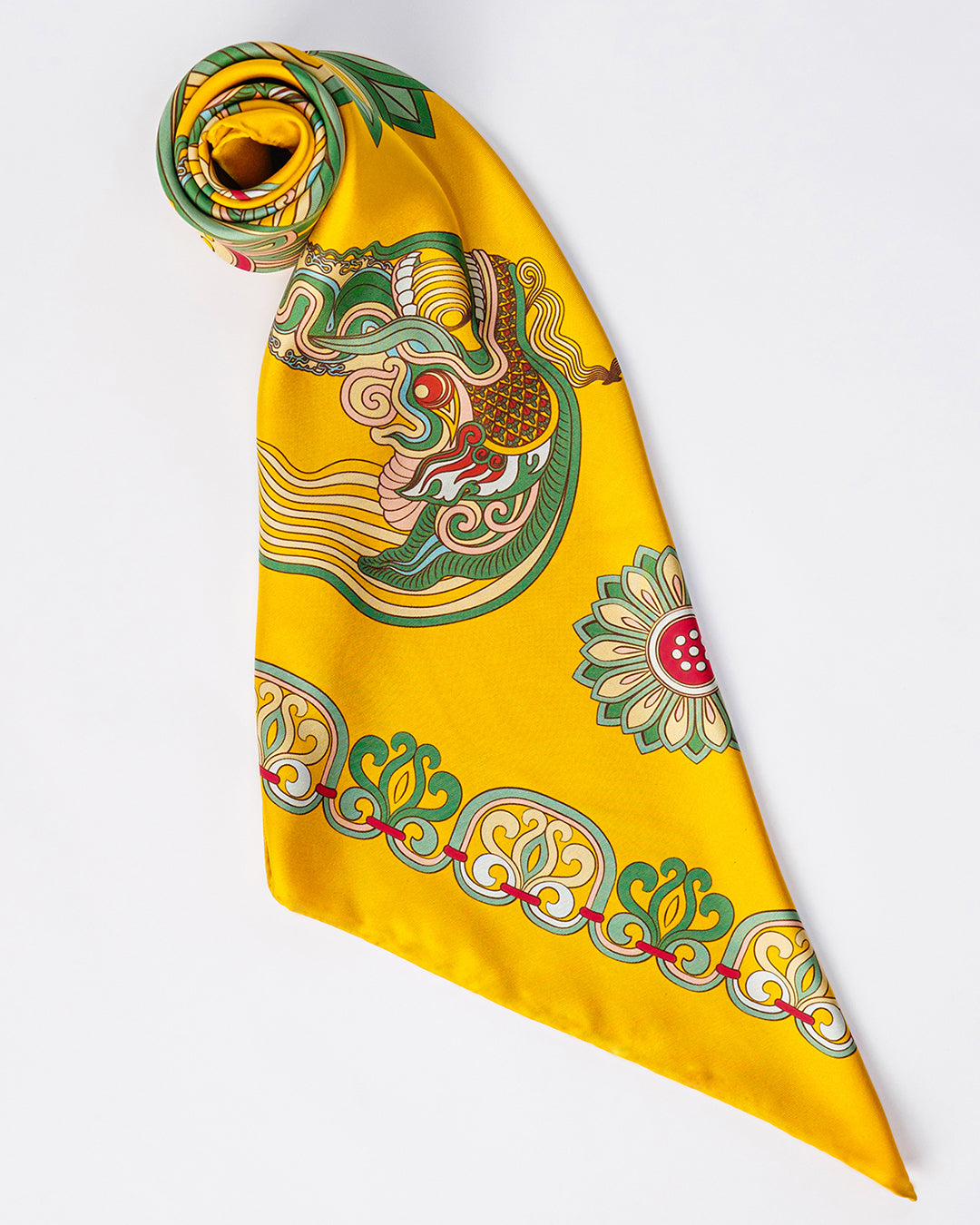 Dragon Of Grace Silk Scarf / Yellow / 90x90cm / 36x36in