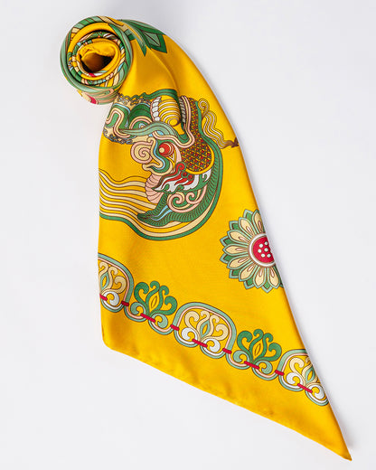 Dragon Of Grace Silk Scarf / Yellow / 90x90cm / 36x36in