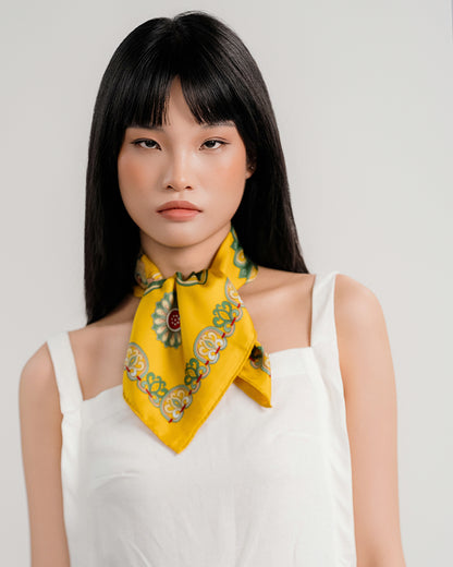 Dragon Of Grace Silk Scarf / Yellow / 65x65cm / 26x26in