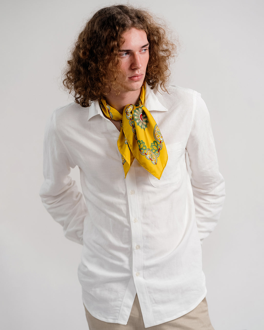 Dragon Of Grace Silk Scarf / Yellow / 65x65cm / 26x26in