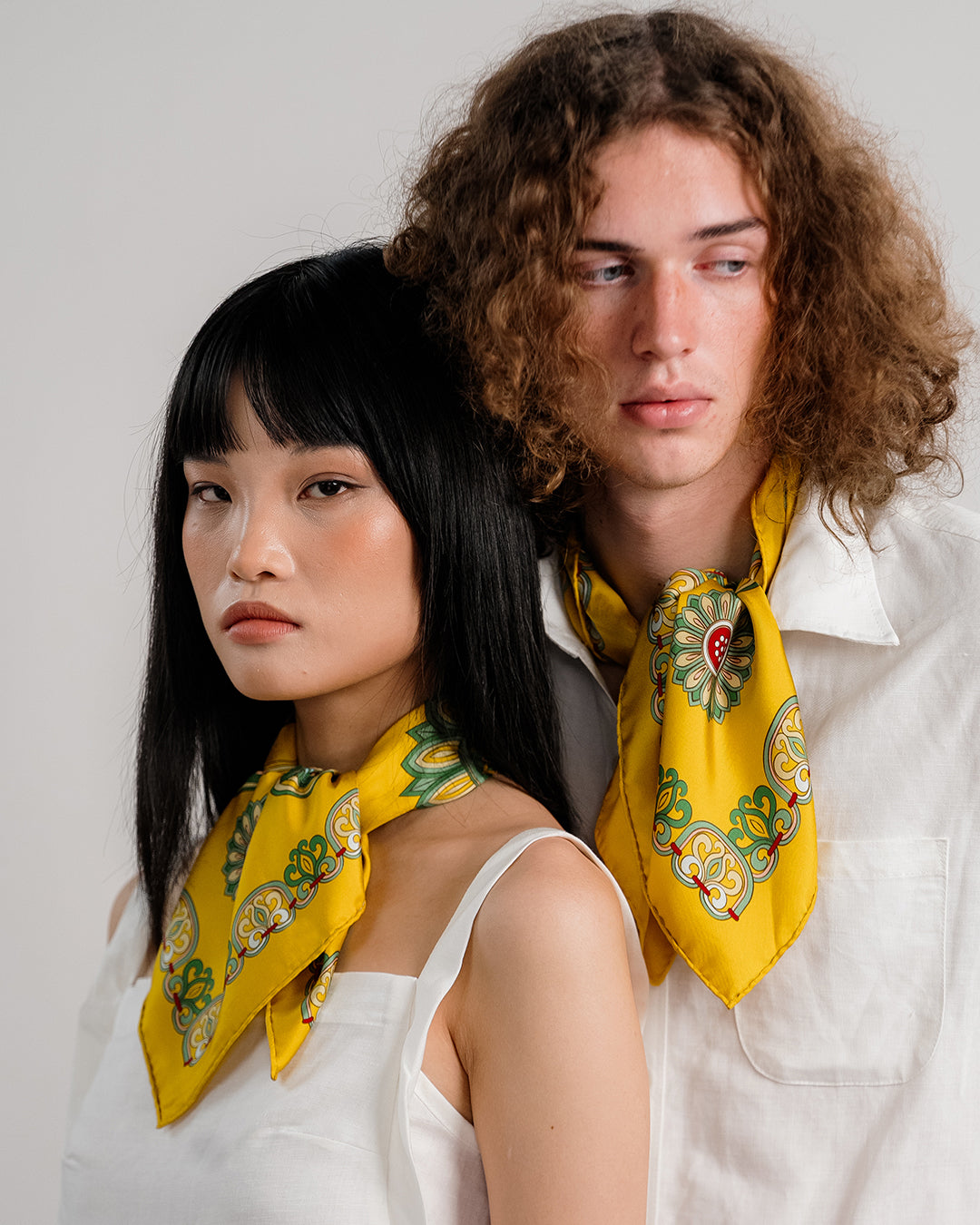 Dragon Of Grace Silk Scarf / Yellow / 65x65cm / 26x26in