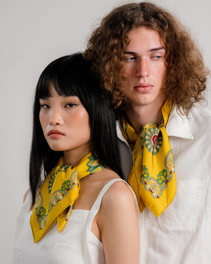 Dragon Of Grace Silk Scarf / Yellow / 65x65cm / 26x26in