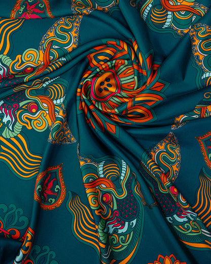 Dragon Of Grace Silk Scarf / Dark Green / 90x90cm / 36x36in
