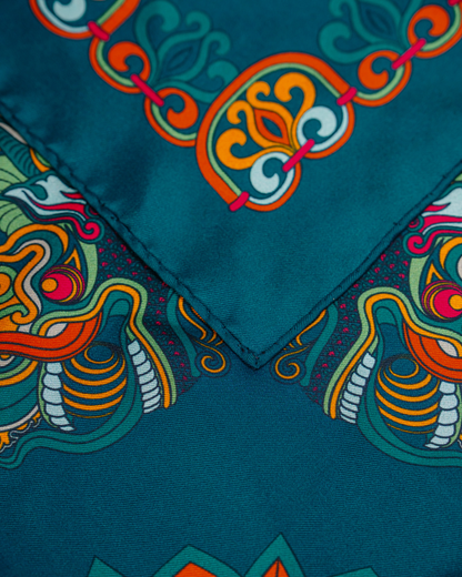 Dragon Of Grace Silk Square Scarf / Dark Green