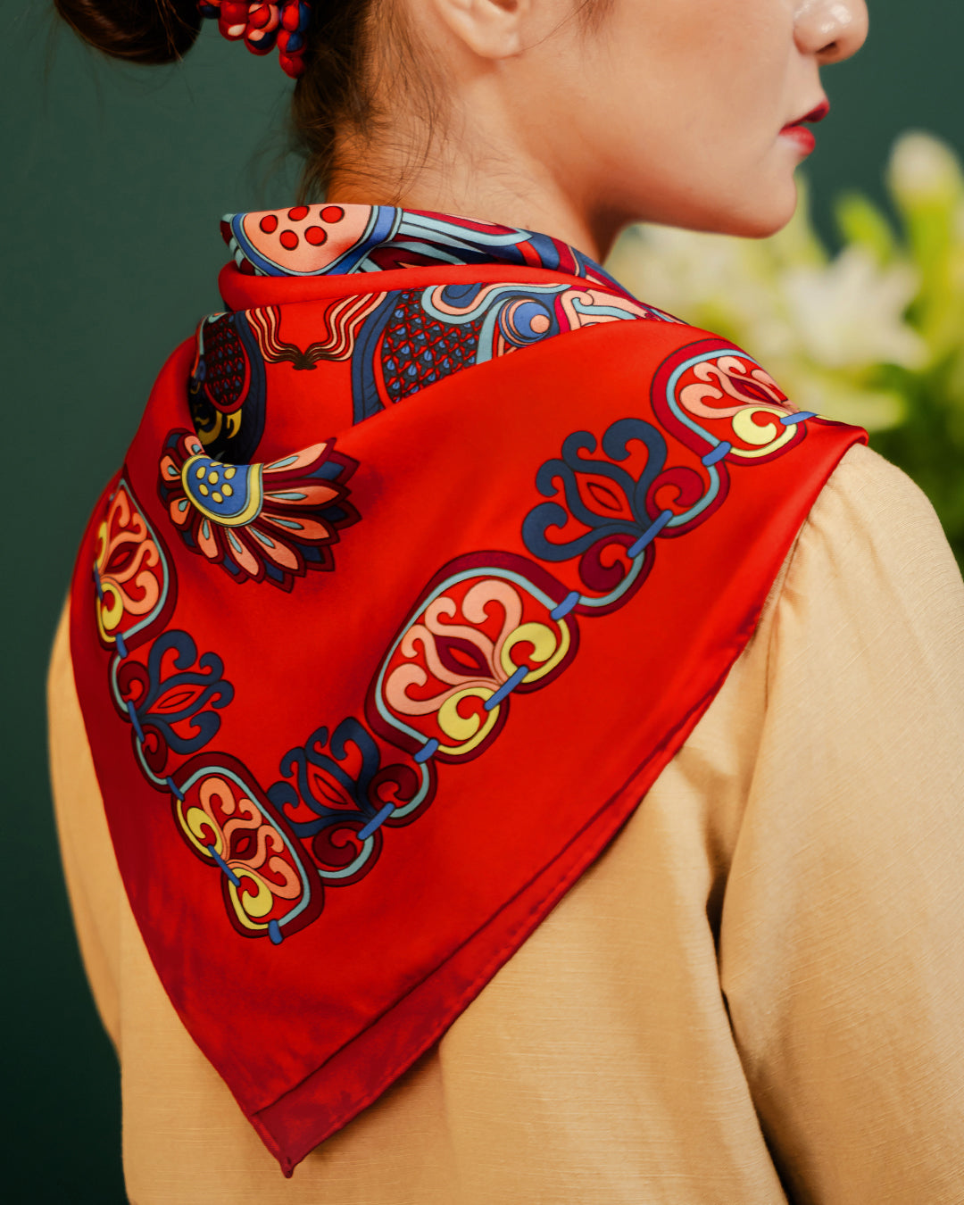 Dragon Of Grace Silk Square Scarf / Red